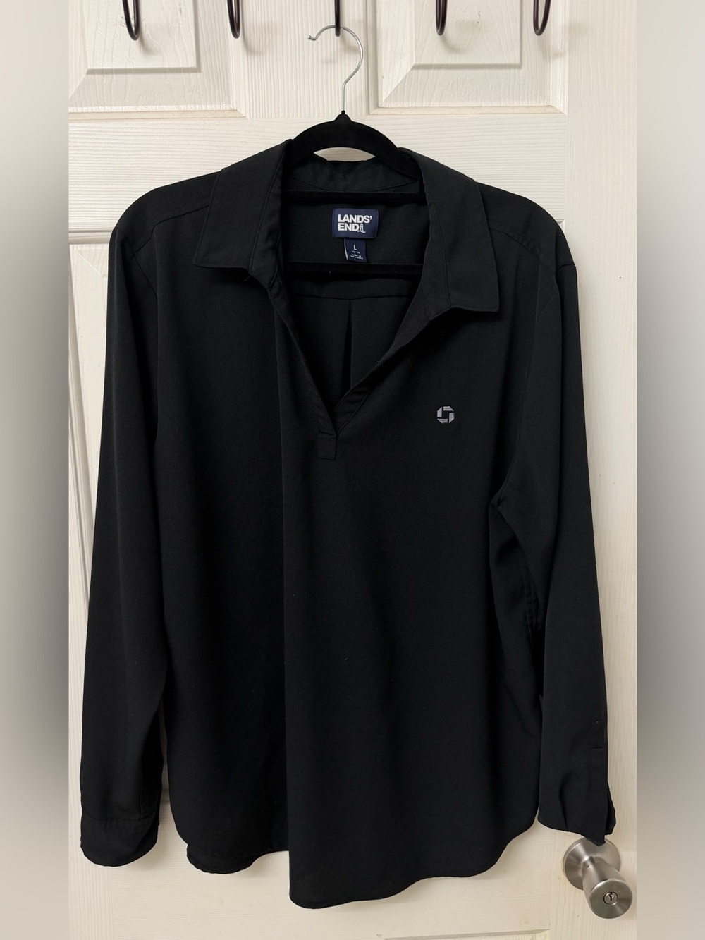 Lands' End Black Long-Sleeve Polo